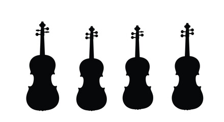 Four black violin silhouettes arranged in a row on a vector © Alex