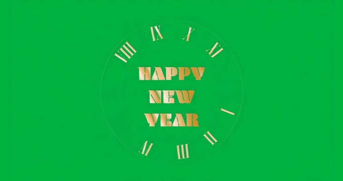 Start, numeral ring rotating around HAPPY NEW YEAR text on transparent background showing countdown
