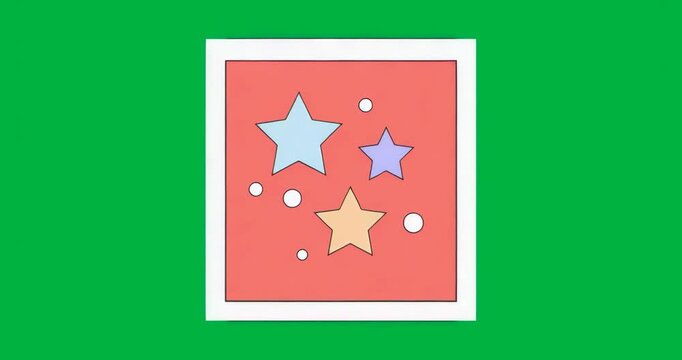White-framed coral square appearing on clear canvas pulsing glitch around fixed stars for emphasis