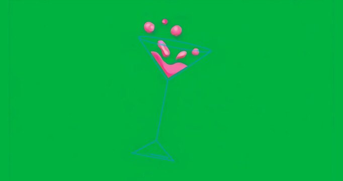 On load neon cocktail glass glowing pink liquid rippling and bubbles shifting showing subtle motion