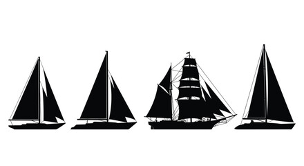 Collection of silhouette sailboats nautical maritime vessels for maritime themes vector