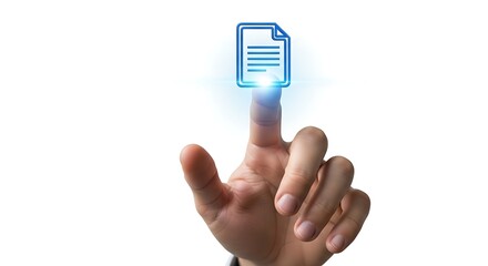 A hand pressing a digital document icon, highlighting the importance of digital documents. 