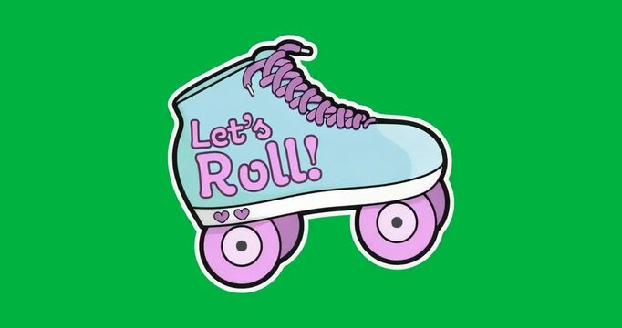 On appearing roller skate boot tilting up then down on transparent backdrop showing Let's Roll