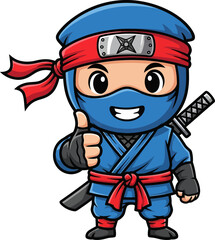 mini ninjas thumbs up a symbol of stealth and success, isolated on transparent background