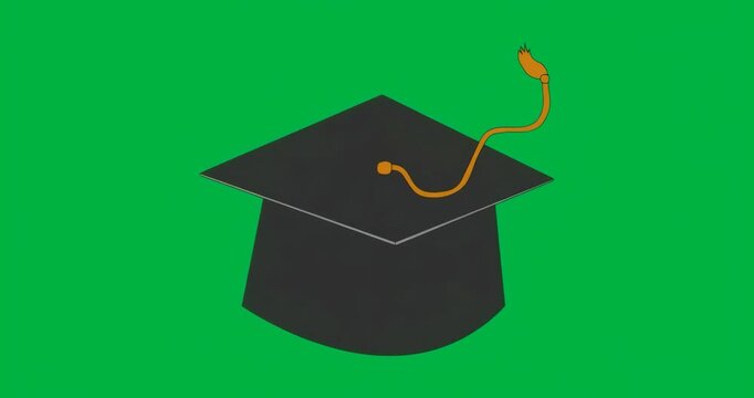 Graduation cap staying centered on transparent backdrop while orange tassel shifting slightly