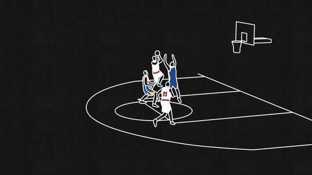 Basketball block intercept and end with alley oop dunk animation. Counter attack and Alley oop slow motion 2D animation. Basketball hand drawn 2D animation