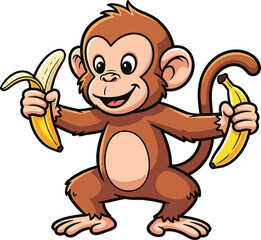 Obraz premium playful monkeys banana bonanza a delightful tropical treat, isolated on transparent background