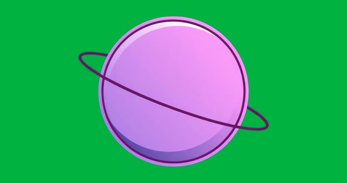 On glitch purple sphere rotating anticlockwise ring tilting looping on transparent background