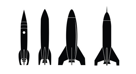 Retro rocket silhouettes four vintage spacecraft designs for futuristic exploration concepts vector