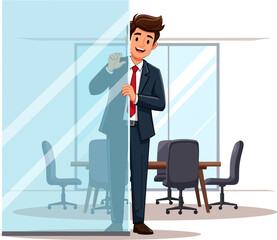 Fototapeta premium the curious executive a peek into the meeting, isolated on transparent background