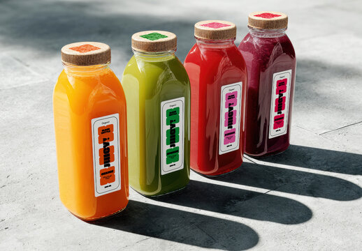 Four Juice Bottles Mockup
