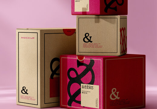 Stacked Cardboard Boxes Mockup