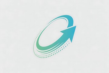 Abstract circular arrow logo with a gradient of blue and green colors and a dotted trail on a white background