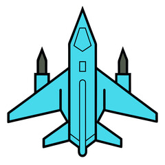 Stylized blue fighter jet with missile pods