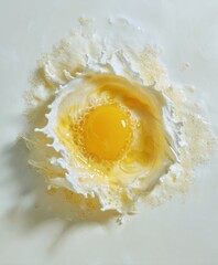 Egg Yolk Splash in Milk Creamy White Background