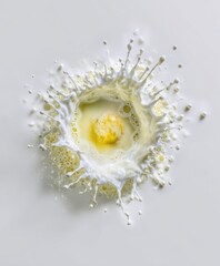 Egg Yolk Splash in Milk Overhead Close up