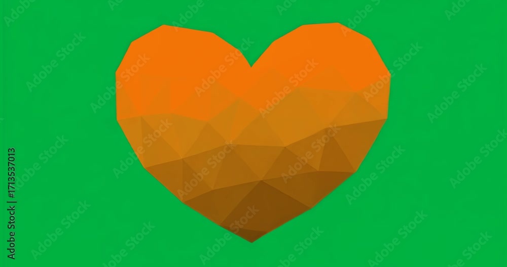 Poster at clip start floating low-poly orange heart oscillating on transparent backdrop showcasing design