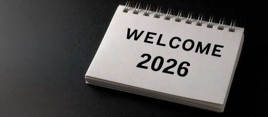 A spiral-bound calendar page displays "WELCOME 2026," signaling the arrival of the new year.