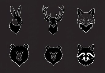 A funny collection of black cat silhouette icons and cartoon vector designs of animal pet faces