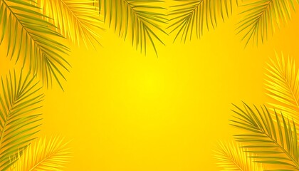 Tropical palm leaves on vibrant yellow background