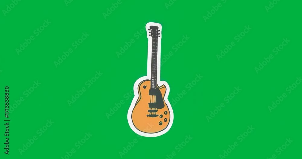 Poster glitches emerging and intensifying around orange guitar after frame change on transparent backdrop