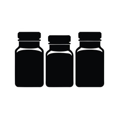 Silhouette Illustration of Three Medicine Bottles or Jars Standing Side by Side, spices jars silhouette vector illustration