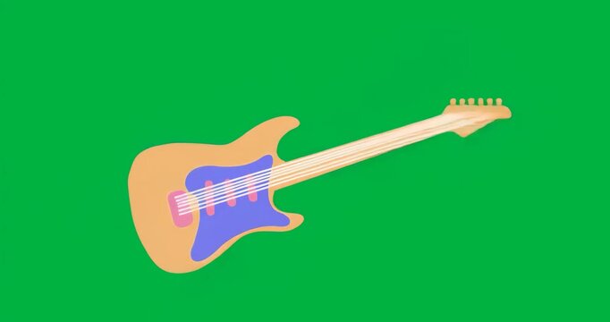 Emerging electric guitar pulsing blue aura rotating, dimming to show motion on transparent backdrop