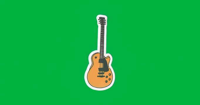 Glitches emerging and intensifying around orange guitar after frame change on transparent backdrop