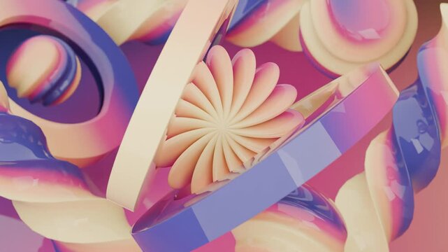 Abstract pastel shapes with a flower and rings, great for spring themed designs, greeting cards, invitations, and social media posts.