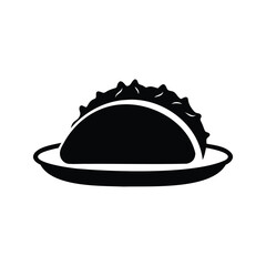 Stylized black and white graphic depiction of a taco on a plate, taco plate with sauce silhouette vector illustration