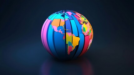 Obraz premium Colorful 3D world globe map, global connection, geographic diversity, modern data visualization international technology