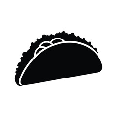 Black and white graphic illustration of a taco with visible fillings, taco with fillings silhouette vector illustration