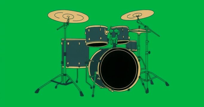 Sequence showing stylized neon drum kit holding static across five frames on transparent background