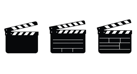 Three classic film clapperboards ready for action in cinema production vector
