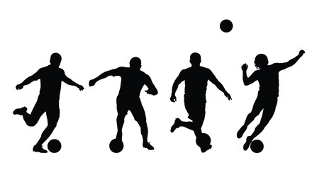 Dynamic silhouettes of soccer players in action kicking ball sports competition vector
