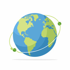 Stylized Earth Globe with Orbiting Green Lines and Dots.