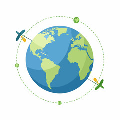Global Satellite Network Earth with Orbiting Satellites Simplified Illustration.