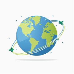 Stylized Globe with Airplane Trails Depicting Global Travel and Connectivity.