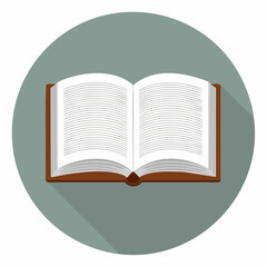 Open hardcover book with a brown cover and white pages filled with text lines A flat design vector illustration of a classic textbook or novel.