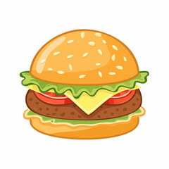 Cartoon Style Delicious Hamburger with Toppings.