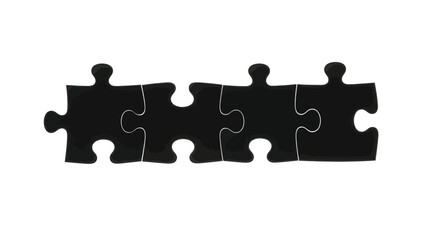 Four black puzzle pieces connected in a row representing teamwork and strategy vector