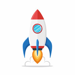 Colorful Cartoon Rocket Launching into Space.