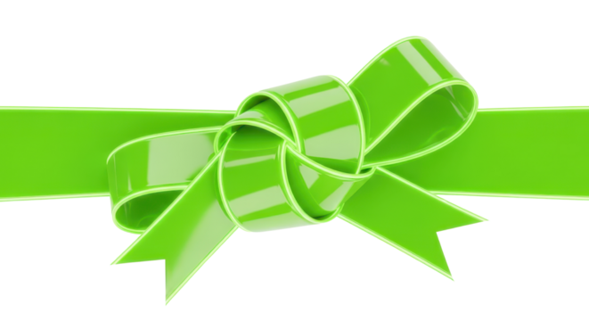 Green ribbon tied in a bow isolated PNG with Transparent Background