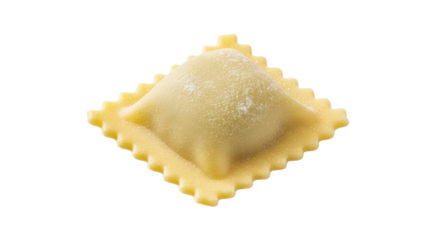 Single square ravioli pasta close-up isolated PNG with Transparent Background