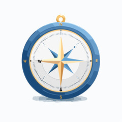 Blue and Gold Compass with Cardinal Directions and Detailed Markings Illustration.