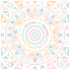 Pastel geometric mandala pattern featuring concentric circles and triangular shapes abstract soft colors.