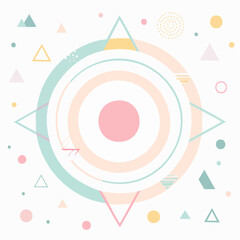 Soft Pastel Geometric Abstract Pattern with Concentric Circles and Scattered Shapes.