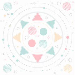 Pastel Geometric Mandala with Circles Triangles and Lines Design.