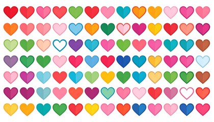 Colorful heart shapes arranged in grid pattern