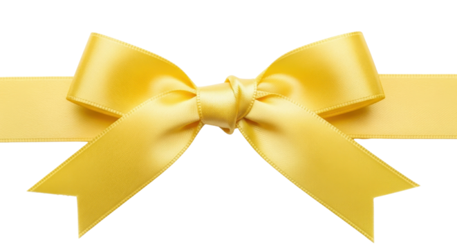 Yellow ribbon bow, festive decoration isolated PNG with Transparent Background